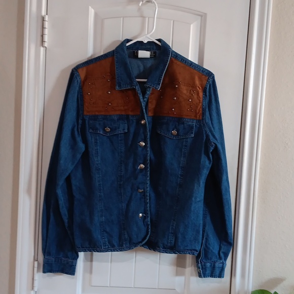 SIGNATURE by Jerell, USA,  Denim, Unlined, Suede & Stud Embellished Shirt, Ctg - Picture 1 of 9